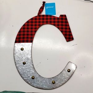 NEW! Plaid Wood / Metal Initial Monogram Letter "C" Hanging Wall Decor